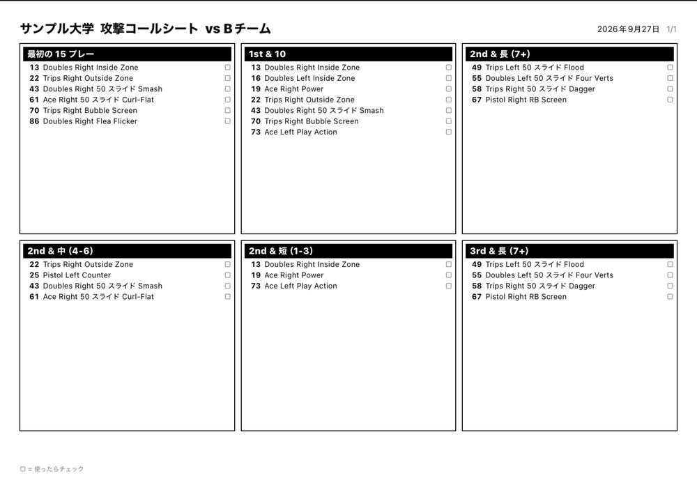 コールシートの例